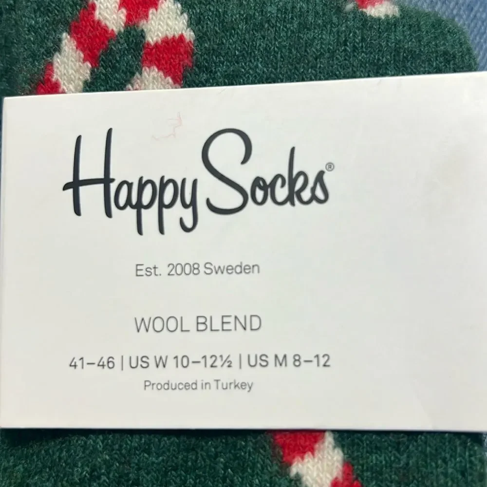 Happy Socks Green Candy Cane Wool Christmas Socks US W 10-12.5 M 8-12
